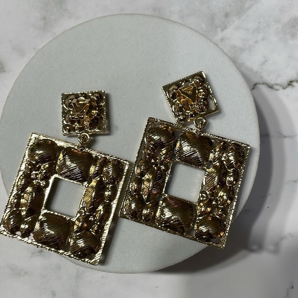 Zara Multi Colored Crystal Square Drop Clip On Earrings - Picture 8 of 12